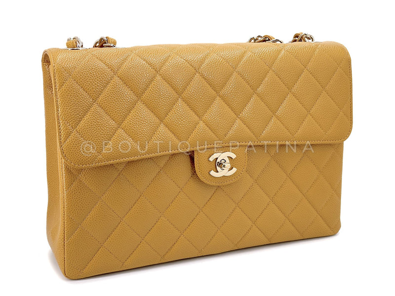 Chanel Beige Caviar Jumbo Flap Bag 2002 Vintage Classic 24k GHW JP8