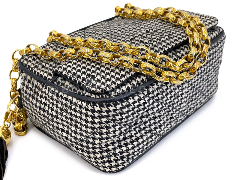 Chanel 1991 Vintage Mini Houndstooth Camera Bag 24k GHW Black White O9N