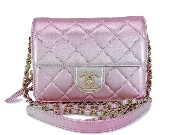 Chanel Metallic Mermaid Ombre Pink Mini Wallet Flap Bag GHW ES7