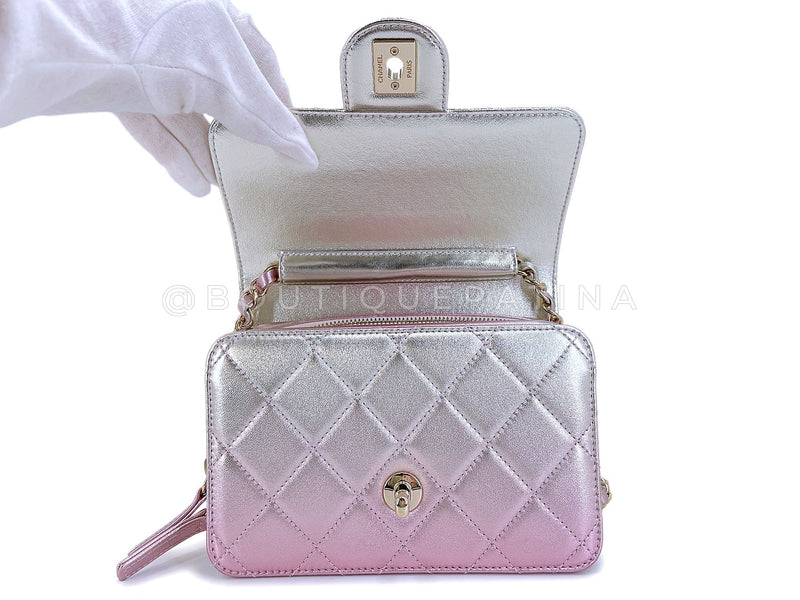 Chanel Metallic Mermaid Ombre Pink Mini Wallet Flap Bag GHW ES7