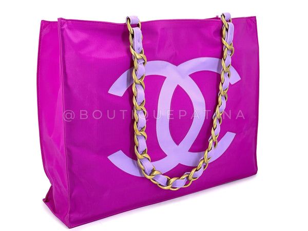 Chanel 1994 Vintage Iconic Fuchsia Purple Chunky Chain Tote Bag