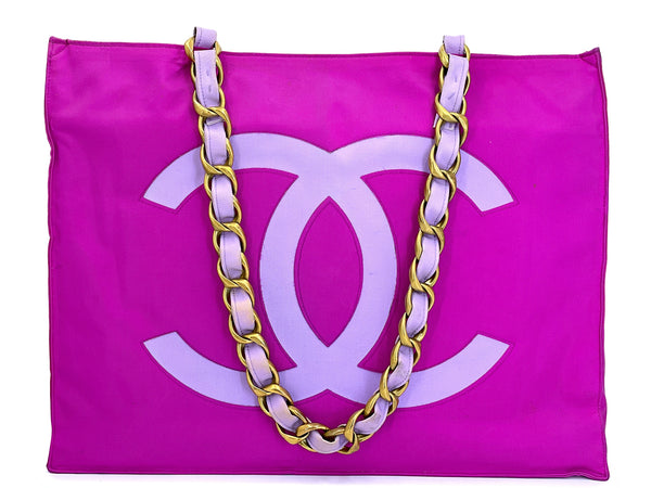 Chanel 1994 Vintage Iconic Fuchsia Pink-Purple Chunky Chain Tote Bag SSO