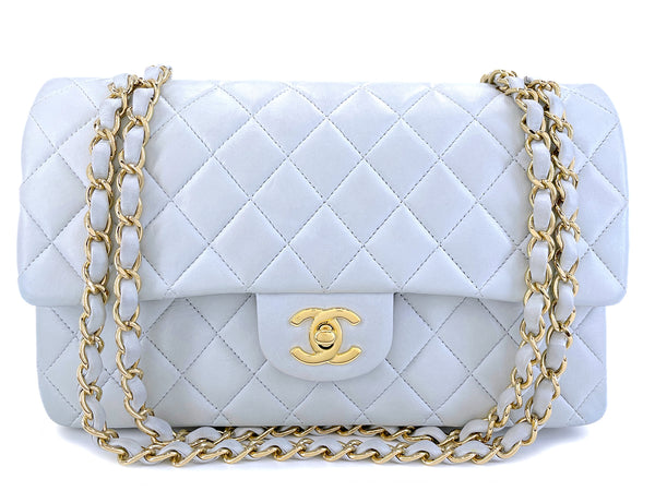 Chanel 2002 Vintage Pale Blue Medium Classic Double Flap Bag 24k GHW Lambskin HSO