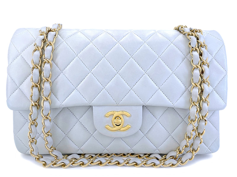 Chanel 2002 Vintage Pale Blue Medium Classic Double Flap Bag 24k GHW Lambskin HSO