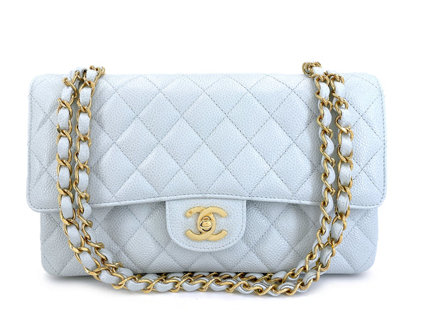 Pristine Chanel 2002 Vintage Pale Blue Caviar Medium Classic Double Flap Bag 24k GHW X35