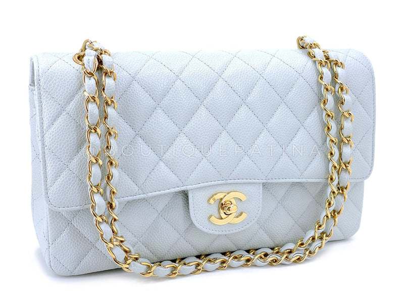 Pristine Chanel 2002 Vintage Pale Blue Caviar Medium Classic Double Flap Bag 24k GHW X35