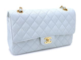 Pristine Chanel 2002 Vintage Pale Blue Caviar Medium Classic Double Flap Bag 24k GHW X35