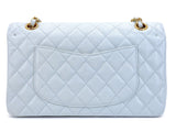 Pristine Chanel 2002 Vintage Pale Blue Caviar Medium Classic Double Flap Bag 24k GHW X35