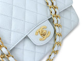 Pristine Chanel 2002 Vintage Pale Blue Caviar Medium Classic Double Flap Bag 24k GHW X35