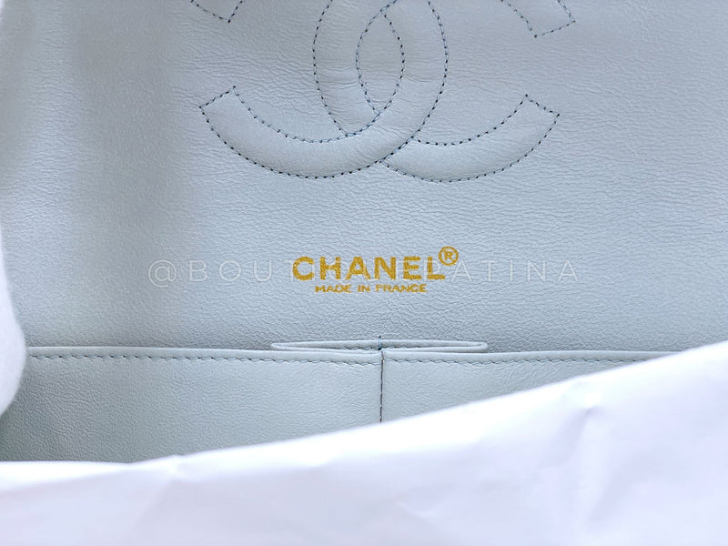 Pristine Chanel 2002 Vintage Pale Blue Caviar Medium Classic Double Flap Bag 24k GHW X35