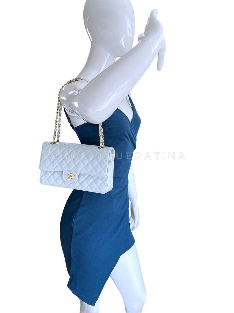 Pristine Chanel 2002 Vintage Pale Blue Caviar Medium Classic Double Flap Bag 24k GHW X35