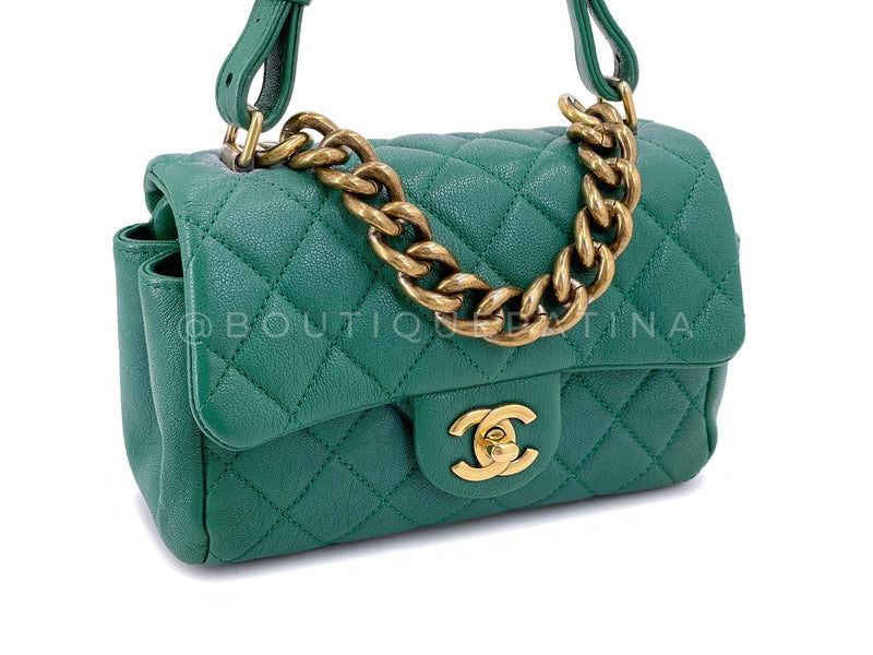 Chanel Green Mini Flap Trapezio Top Handle Crossbody Goatskin Bag