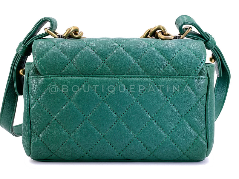 Chanel Green Mini Flap Trapezio Top Handle Crossbody Goatskin Bag