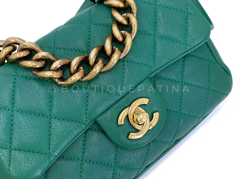 Chanel Green Mini Flap Trapezio Top Handle Crossbody Goatskin Bag