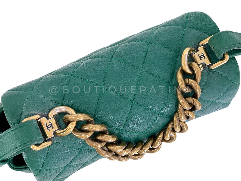 Chanel Green Mini Flap Trapezio Top Handle Crossbody Goatskin Bag