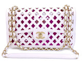 Chanel White Pink Diamond Cutout See Through Medium Flap Bag GHW F6M