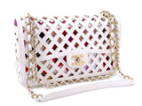 Chanel White Pink Diamond Cutout See Through Medium Flap Bag GHW F6M