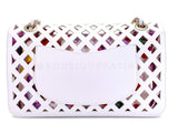 Chanel White Pink Diamond Cutout See Through Medium Flap Bag GHW F6M