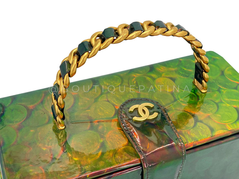 Chanel 1995 Vintage Holographic Green Vanity Case Bag 24k GHW 93T