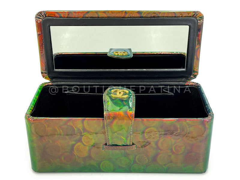 Chanel 1995 Vintage Holographic Green Vanity Case Bag 24k GHW 93T