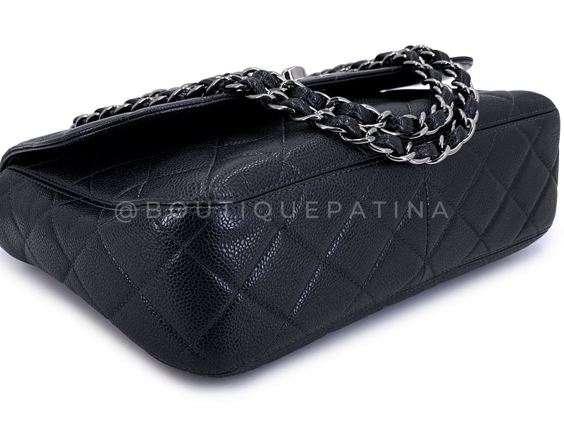 Chanel 2001 Vintage Black Caviar Curved Jumbo Classic Flap Bag RHW H6W