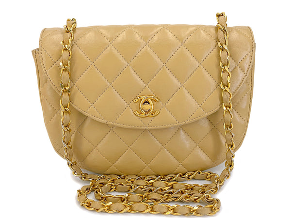 Chanel Vintage Beige Lambskin Half Moon Flap Bag 24k GHW V4O