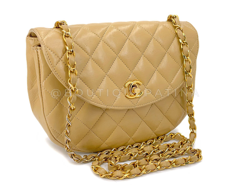 Chanel Vintage Beige Lambskin Half Moon Flap Bag 24k GHW V4O