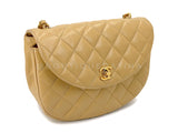 Chanel Vintage Beige Lambskin Half Moon Flap Bag 24k GHW V4O