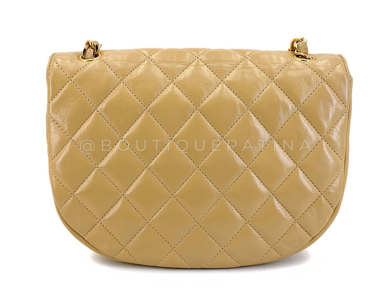 Chanel Vintage Beige Lambskin Half Moon Flap Bag 24k GHW V4O