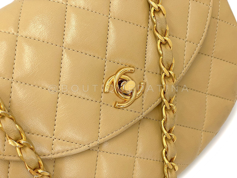 Chanel Vintage Beige Lambskin Half Moon Flap Bag 24k GHW V4O