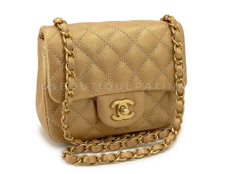 Chanel 2014 Gold Caviar Square Mini Flap Bag GHW 64P