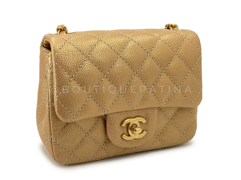 Chanel 2014 Gold Caviar Square Mini Flap Bag GHW 64P