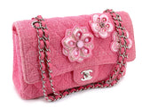 Chanel Pink Tweed Crystal Sakura Flower Flap Bag Silicone SHW LPX