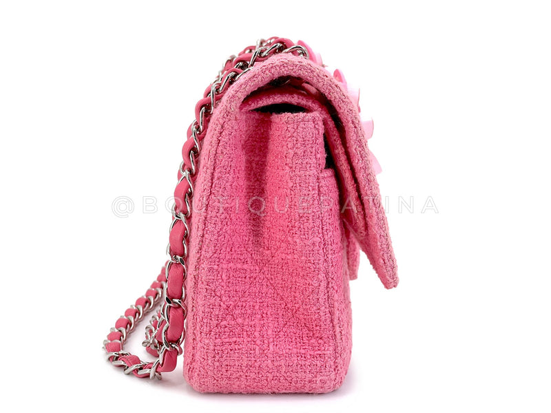 Chanel Pink Tweed Crystal Sakura Flower Flap Bag Silicone SHW LPX