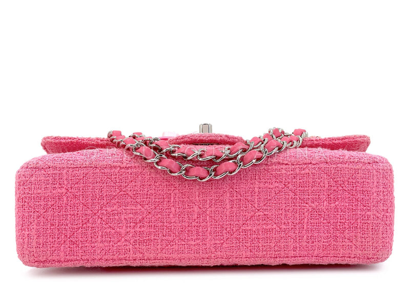 Chanel Pink Tweed Crystal Sakura Flower Flap Bag Silicone SHW LPX