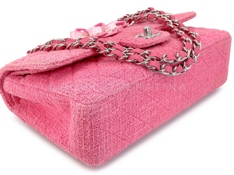 Chanel Pink Tweed Crystal Sakura Flower Flap Bag Silicone SHW LPX