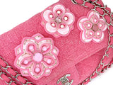 Chanel Pink Tweed Crystal Sakura Flower Flap Bag Silicone SHW LPX