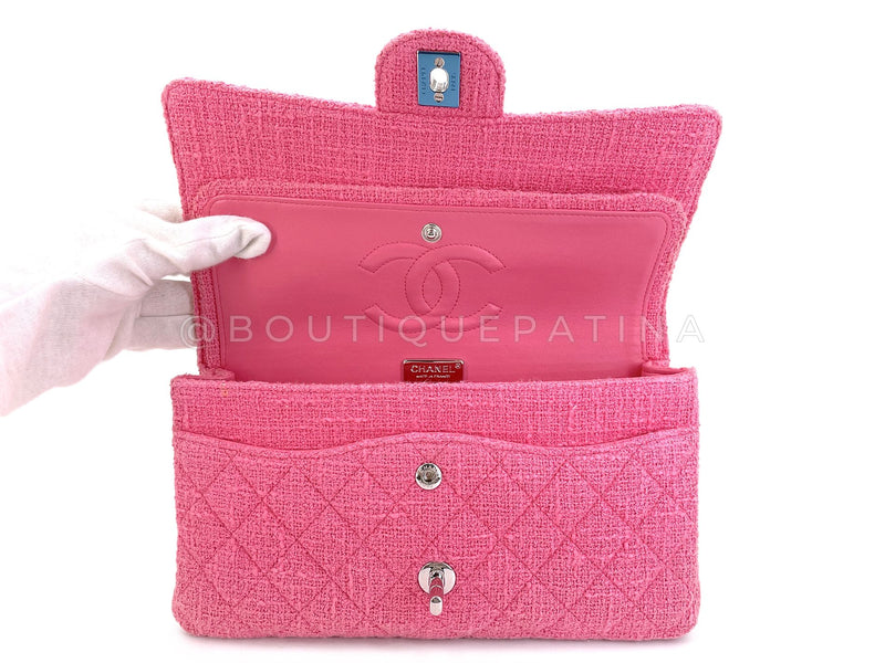 Chanel Pink Tweed Crystal Sakura Flower Flap Bag Silicone SHW LPX