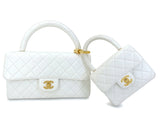 Chanel Vintage White Lambskin Parent Child Mommy Daughter Kelly Bag Set 24k GHW VBL