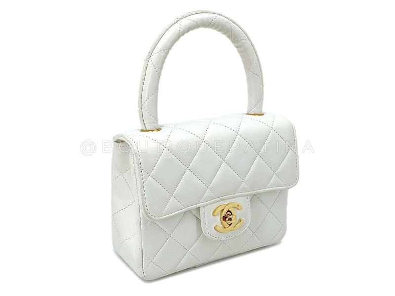 Chanel Vintage White Lambskin Parent Child Mommy Daughter Kelly Bag Set 24k GHW VBL