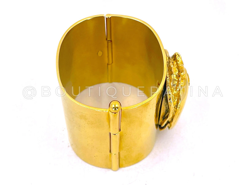 Chanel 19A Egypt Limited Hammered Gold Scarab Cuff Bracelet Paris-New York FY9