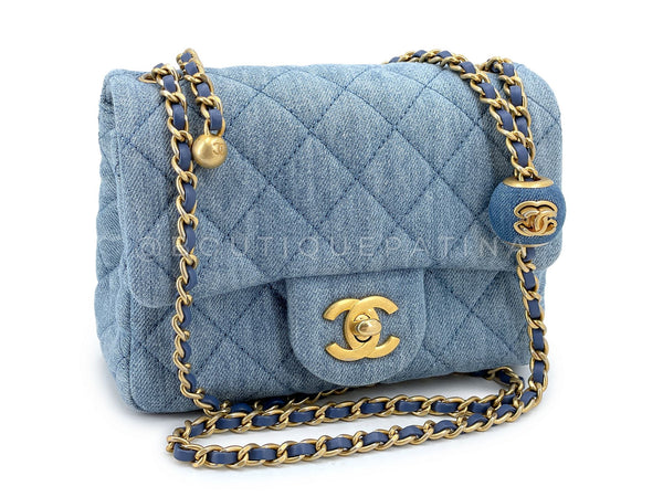 Chanel 22C Blue Denim Pearl Crush Square Mini Flap Bag GHW 93E