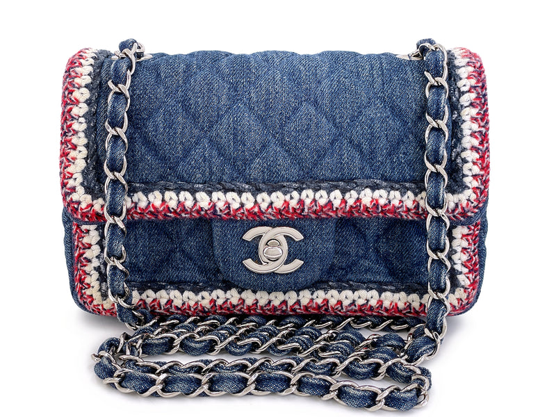 Chanel Blue Denim Tweed-Framed Rectangular Mini Flap Bag SHW 2NO