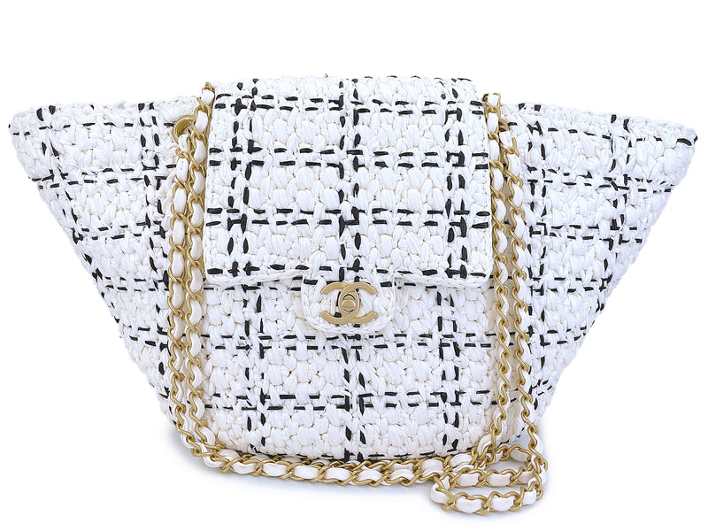 Chanel 2023 Raffia Effect White Flap Shopper Tote Bag GHW 92J