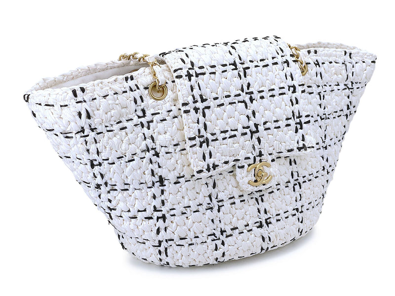 Chanel 2023 Raffia Effect White Flap Shopper Tote Bag GHW 92J