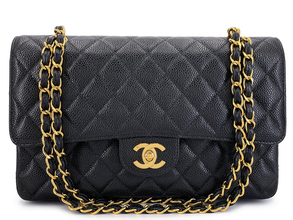 Chanel 1999 Vintage Black Caviar Medium Classic Double Flap Bag 24k GHW D3R