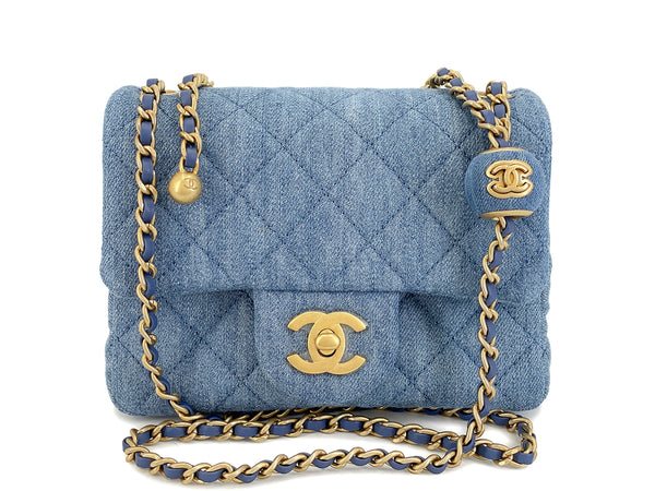 Chanel 22C Blue Denim Pearl Crush Square Mini Flap Bag GHW 93E