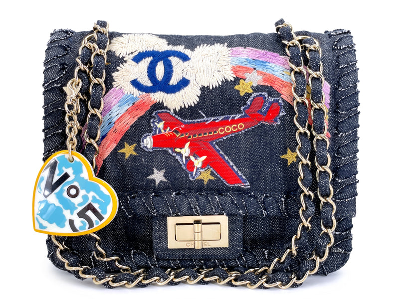 Chanel 2006 Vintage Night Flight Denim Reissue Airplane Rainbow Bag 24k GHW ZHL