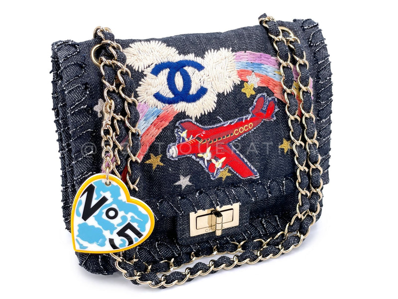 Chanel 2006 Vintage Night Flight Denim Reissue Airplane Rainbow Bag 24k GHW ZHL