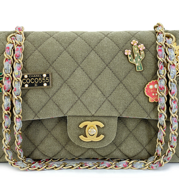 Chanel 17C Coco Cuba Khaki Medium Classic Double Flap Bag GHW CPX